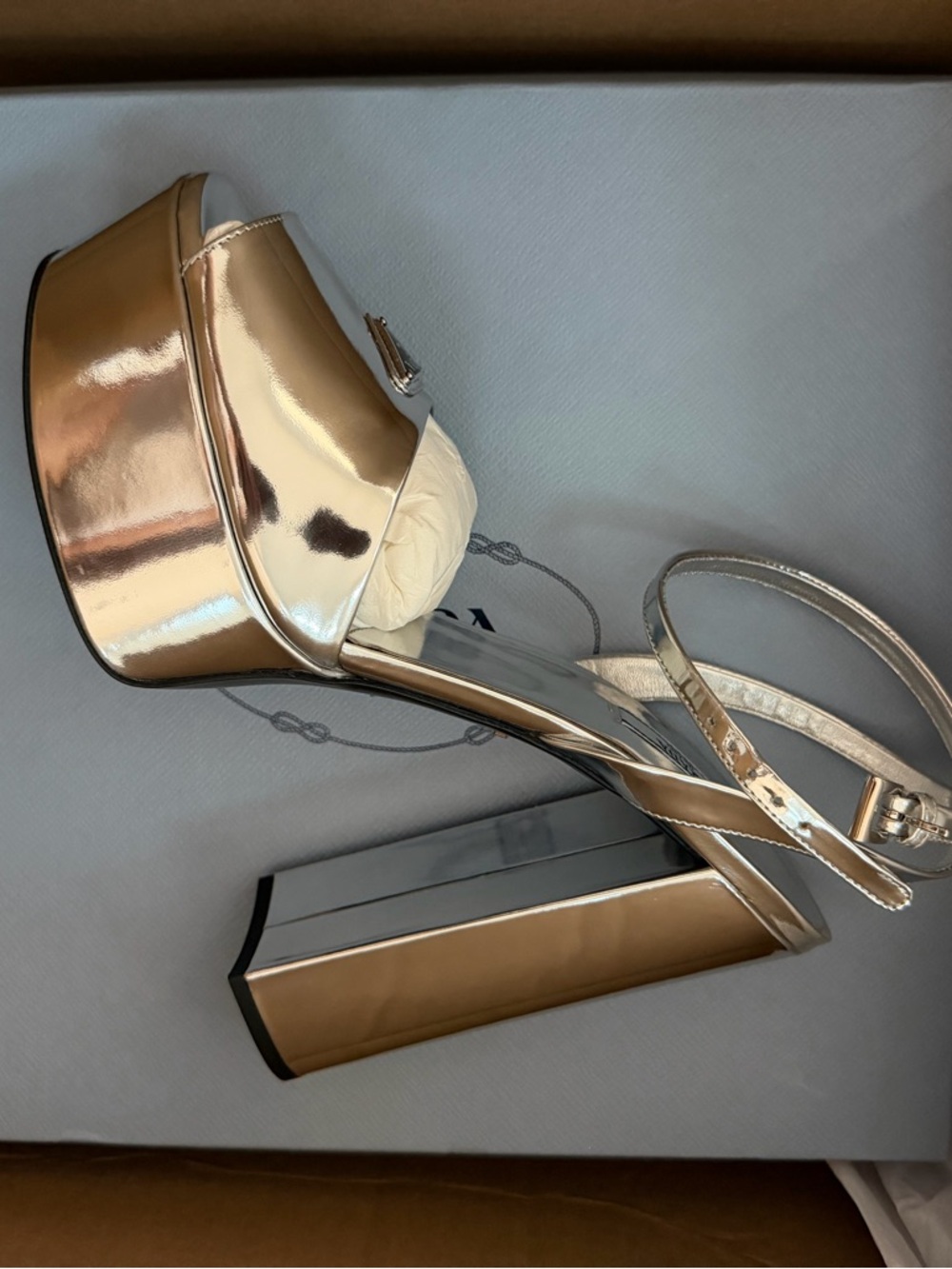 Prada Metallic Silver Platform Sandals - Picture 12 of 14